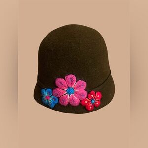 Sheep Wool Felt Floral Embroidered Women Hat